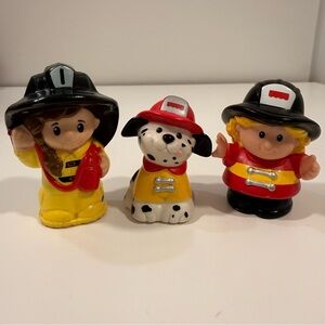 Lot of 3 Fisher Price Little People Fireman Firefighters & Dalmatian Dog